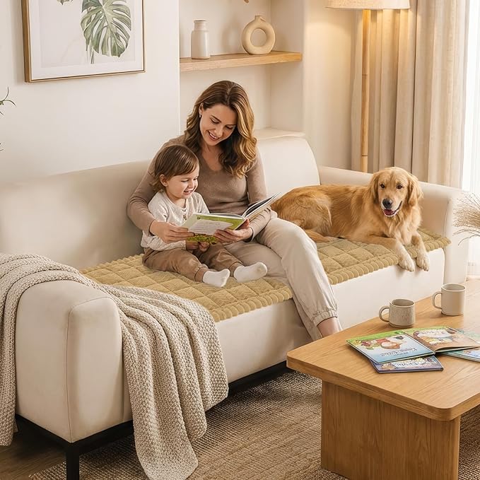 Smiry Non Slip Couch Covers for Dogs, Fuzzy Pet Couch Covers for 3 Cushion Sofa Pet Friendly, Soft Sofa Slipcovers Cushion Furniture Protector Washable (Camel, 35.4" x 70.9")