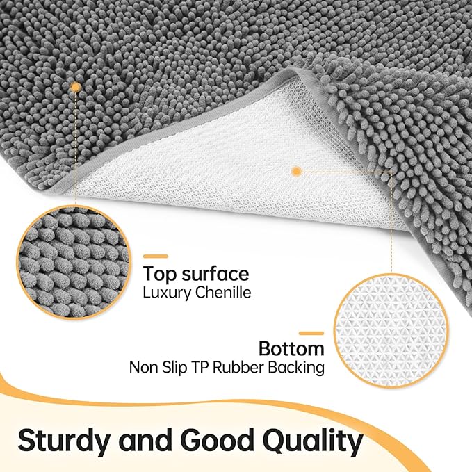 Absorbent Dog Door Mat for Muddy Paws, 60" x 30" Chenille Indoor Mats for Entryway, Trap Dirt Front Door Mat Indoor Entrance Washable Non Slip Soft Light Grey