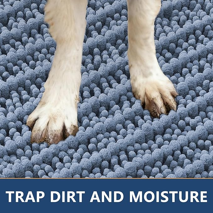 Smiry Dog Door Mat for Muddy Paws 40x32, Extra Soft Absorbent Chenille Doormat, Trap Moisture and Dirt, Non-Slip Machine Washable Front Door Mat for Indoor Entrance Inside Floor, Airy Blue