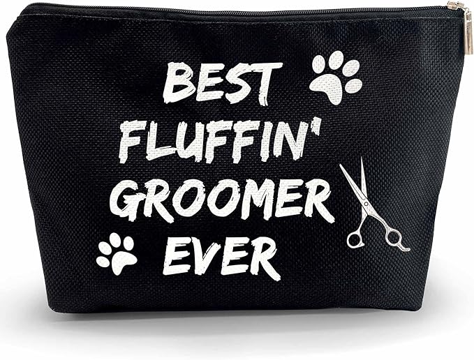 Kwtzkuo Dog Groomer Grooming Cosmetic Zipper Bag - Black Gift for Dog Lovers, Salon Gifts, Pet Groomer Tool Kit