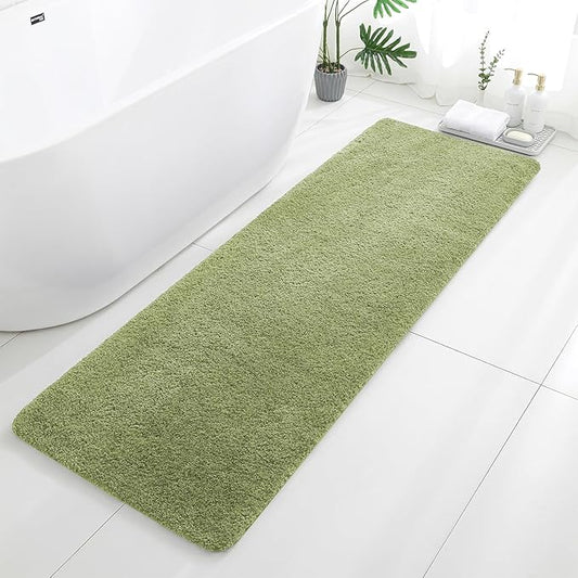 Olive Green Bathroom Rugs Runner 24"x72" - Extra Long Plush Bath Mat, Non Slip Absorbent Microfiber Floor Rug, Washable and Fluffy - Ideal for Bathroom, Kitchen or Pet Mat Use