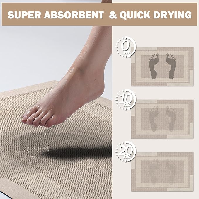 Extra Long Non Slip Bathroom Runner Bath Mat, Rubber Backing Ultra Thin Bath Rug Fit Under Door Quick Dry Super Absorbent Washable Shower Mat for Bathroom Floor Bathtub Sink, Beige 24"x70"