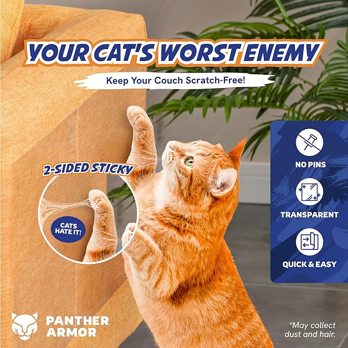 8 Pack Cat Scratch Furniture Protector Tape Sheets – Double-Sided Sticky Training (4 XL, 4 Large) – Anti-Scratch Couch & Sofa Guard – Clear – Not for Leather, Velvet, Microfiber