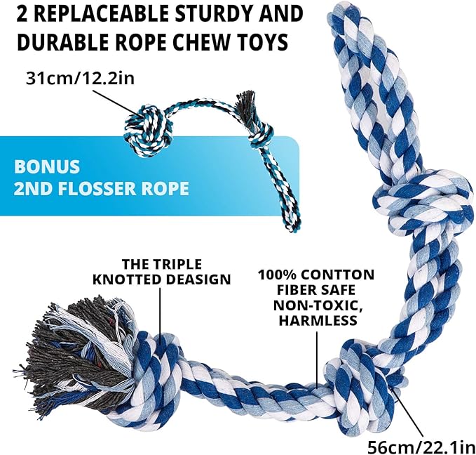 TT TRSMIMA Spring Pole Rope Toys: Rope Pull & Tug of War with a Big Spring Pole Kit & 2 Strong 16ft Toys - Muscle Builder Interactive Toy for Pitbull Medium to Large Dog