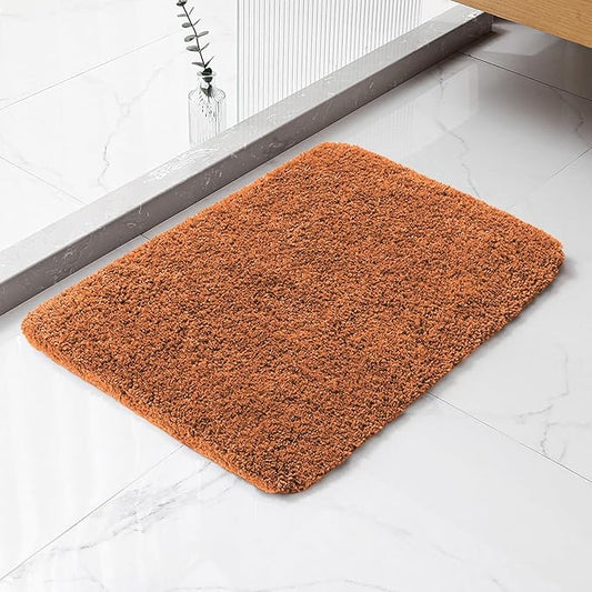 Burnt Orange Bathroom Rugs 17"x24" - High-Density Microfiber Bath Mat, Fluffy Non Slip Absorbent and Washable Bathroom Mat - Ideal for Small Spaces, Vanity, Toilet, or Pet Mat