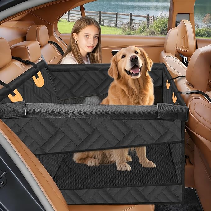 HNCPSY Large Dog Car Seat, Back Seat Extender for Dogs UP to 65LB, 1 Piece Hard Bottom Car Seat Cover for Dogs Waterproof Dog Seat Cover for Cars,SUV & Truck