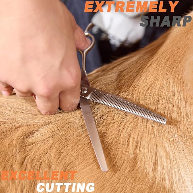 High-end Professional Dog Grooming Curved Thinning Scissors Teeth Blending Shears Pet Texturizing Thinner Blender Shears 7 Inch Extremely Very Sharp Made Of Stainless Steel Alloy For Dog Cat Groomer