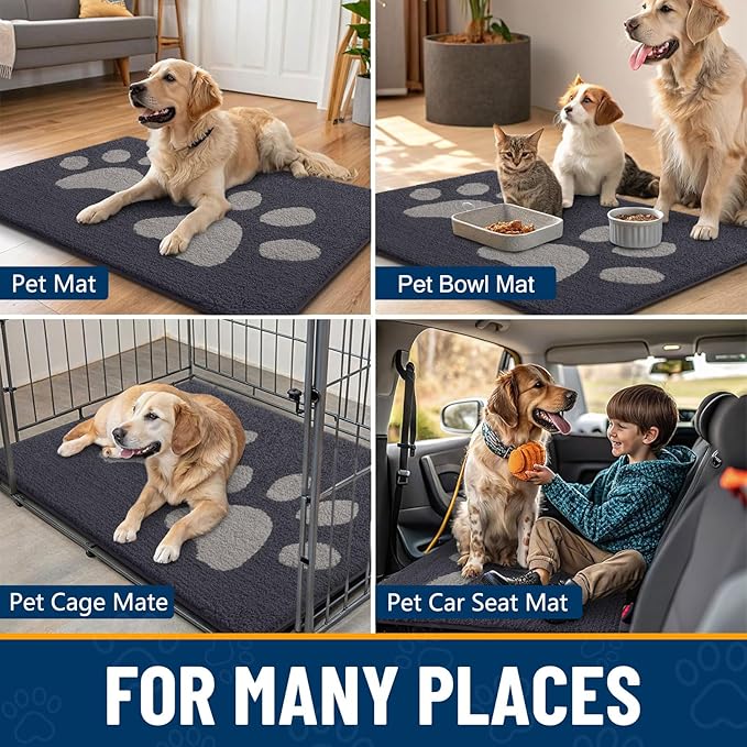 Smiry Dog Door Mat for Muddy Paws, Absorbs Moisture and Dirt, Low-Profile Entryway Mat with Non-Slip Backing, Entry Indoor Outdoor Doormat for Inside Floor (59x35 Inches, Dark Grey, Paw)