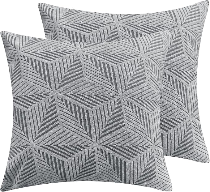 YEMYHOM Pack of 2 Throw Pillow Covers 18 x 18 Inch High Stretch Jacquard Pillowcase for Couch Sofa Living Room Home Decor, Light Gray