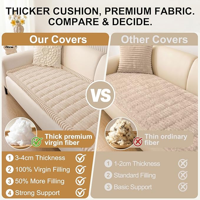 Smiry Couch Cover for Dogs, Non Slip Washable Sofa Protector for Pets, Soft Furniture Cover for Pet, Stylish Sofa Covers, Cozy Protect Against Fur, Dirt & Everyday Messes (Apricot, 35.4" x 82.7")