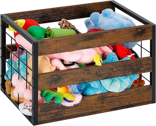 CADUKE Dog Toy Basket, Large Dog Toy Storage Bin for Pet, Metal Dog Toy Box with Handle, Chew-Proof Dog Stuff Organizer for Puppy Leash, Food, Accessories