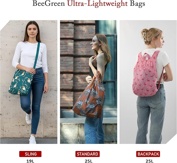 BeeGreen Alpaca Ultimate Crossbody Tote Bag - Reusable Grocery Shopping Bag - Foldable Compact Portable Machine Washable