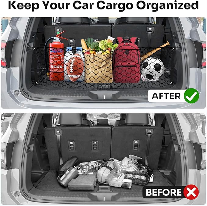Trunk Cargo Net for 2023-2025 2026 Honda Pilot Accessories Envelope Style Mesh Trunk Net Organizer and Storage Stretchable Adjustable Elastic Nylon Rear Cargo Netting with Hooks