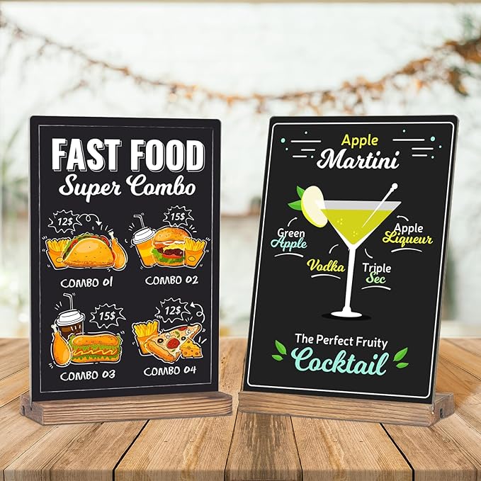 Wooden Double-Sided Chalkboard with Base (2 Pack) - 8.7x11.5 inches, Black