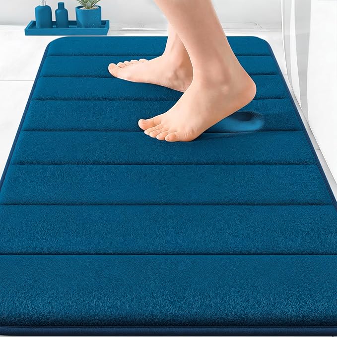 OLANLY Memory Foam Bath Mat 30x20, Super Soft Absorbent Bathroom Rugs, Quick Dry, Machine Washable Shower Floor Rugs, Bathmat Carpet, Bathroom Home Decor Accessories, Navy Blue