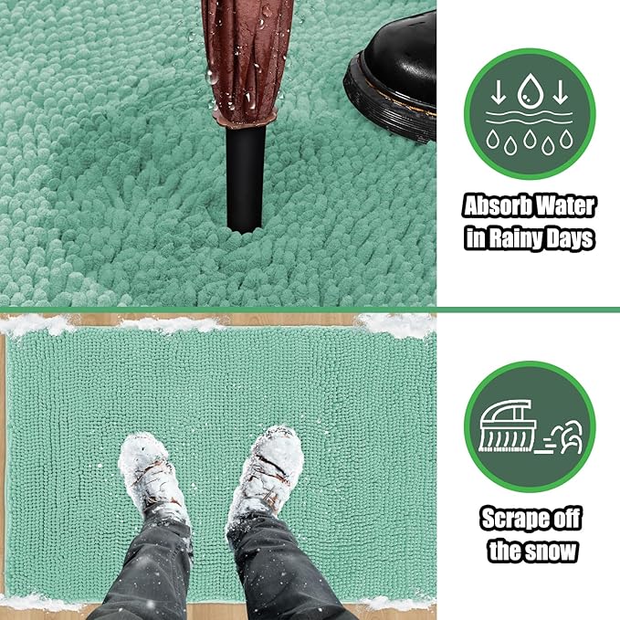 IM HOME Chenille Absorbent Outdoor Doormat 30" x 20", Washable Muddy Door Mats for Dog Non Slip Indoor Doormat Dog Mat for Muddy Paw Front Inside Doormats for Entryway Seafoam Green