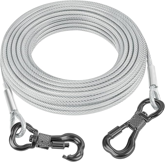Tresbro 80FT Reflective Tie Out Cable for Dogs Up to 250 Pounds, Steel Wire Lead Leash Cable with Stainless Dual Fix Buckle, Lightweight and Enduring, Dog Chains Outside for Outdoor,Yard,Camping