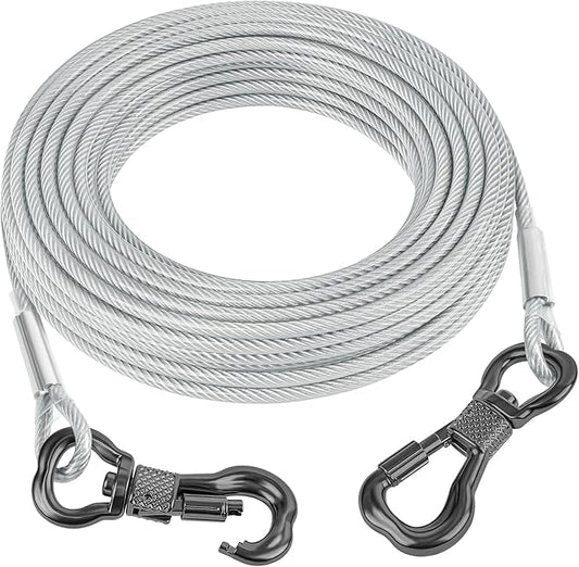 Tresbro 40FT Reflective Tie Out Cable for Dogs Up to 250 Pounds, Steel Wire Lead Leash Cable with Stainless Dual Fix Buckle, Lightweight and Enduring, Dog Chains Outside for Outdoor,Yard,Camping