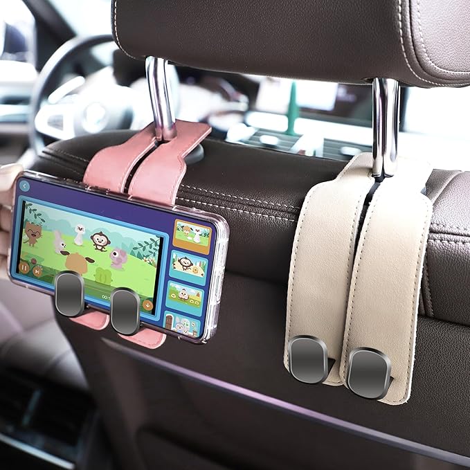Amelity Car Seat Back Storage Hook, Purse Holder for Car, Car Seat Hooks for Purses and Bags, Car Seat Hooks for Headrest (2 Pack, Beige)
