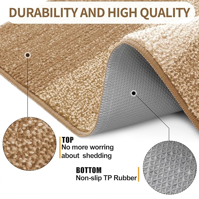 Kitinjoy Indoor Outdoor Door Mat, 71x24 Non-Slip Absorbent Dirt Trapper, Low-Profile Washable Inside Entrance Front Floor Mat, Sturdy Soft Entry Doormats for Entryway, Camel