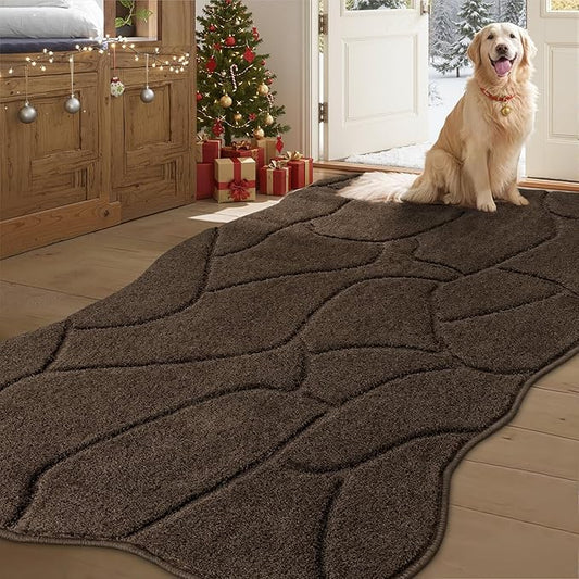 BSICPRO Large Dog Door Mat for Muddy Paws, 35x59 Absorbent Dirt Trapper Long Door Mat, Non-Slip Washable Mud Mat for Dogs, Polyester Microfiber Soft Pet Rug for Entryway, Mud Dog Paws, Patio (Latte)