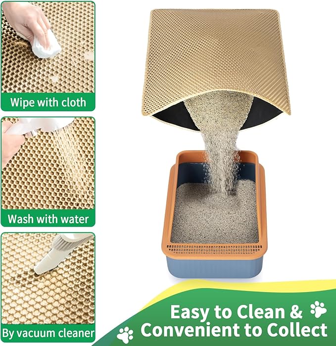 GRELY Cat Litter Mat,32"x22" Litter Box Mat,2 Layer Litter Trapping Mat for Indoor Cats,Litter Catcher Mats for Kitty Pet,Cat Rug. Non-Slip Waterproof Urine Proof, Collapsable