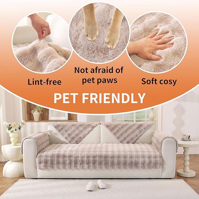 Non-Slip Couch Arm Covers,Thick Soft Recliner Arm Chair Covers Set of 2 Waterproof Armrest Covers for Sofa, Washable Faux Fur Sofa Arm Cover (Khaki, 24" x 24" 2 Pack)