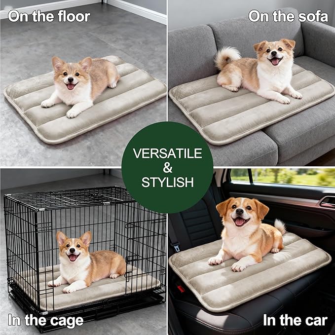 Fogkiss Dog Bed Mat, Reversible Dog Crate Pad with Washable Kennel Mat and Soft Foam, Flat Pet Bed for Dogs & Cats, for Crates Carriers & Travel (Light Brown, 23" L*14" W*1.5" Th)
