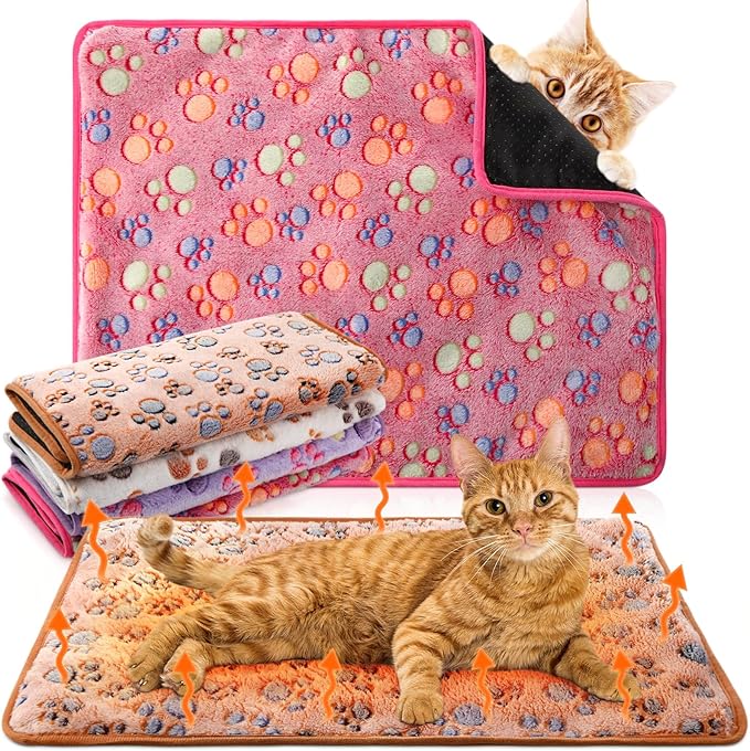 Clysee 4 Pack Self Heating Cat Bed Cat Self Warming Pad with Removable Cover Extra Warm Thermal Pet Pad Washable Pet Crate Mat Anti Slip Kennel for Indoor Outdoor Pets(Dog Paw,16 x 20 Inches)