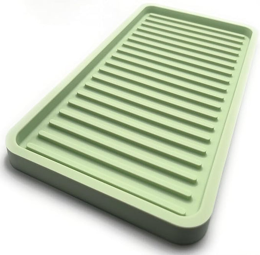 Happitasa Silicone Kitchen Sink Organizer Tray, Sponge Holder and Countertop Protector | Bathroom and Kitchen Soap Dish and Dispenser Tray (Pistachio, 10"x5.25")