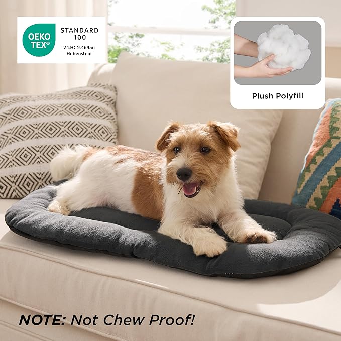 Bedsure Washable Dog Crate Pad for Medium Dogs, Anti-Slip Puppy Kennel Dog Bed for Crate - Ultra Soft Fleece Flat Thin Pet Mat (Not Chew Proof), Grey 29"x18"