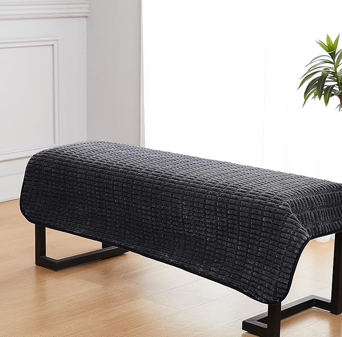 Meider Couch Covers Ottoman Covers, 32x52 inch Anti-Slip Washable Corduroy Stool Furniture Protector (Black)