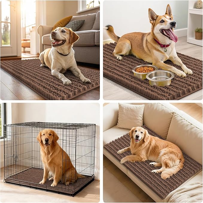 Smiry Dog Door Mat for Muddy Paws 30x20, Extra Soft Absorbent Chenille Doormat, Trap Moisture and Dirt, Non-Slip Machine Washable Front Door Mat for Indoor Entrance Inside Floor, Mocha