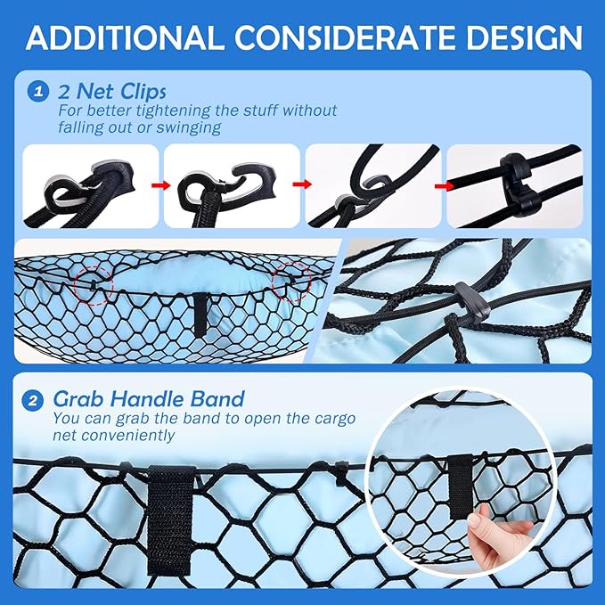 Envelope Style Cargo Net for Kia Telluride 2022-2024 2025 2026 Accessories, Trunk SUV Mesh Cargo Net, Upgraded 5mm Bungee & Double-Layer Nylon Storage Tailgate Netting Grocery&Tools Holder Organizer