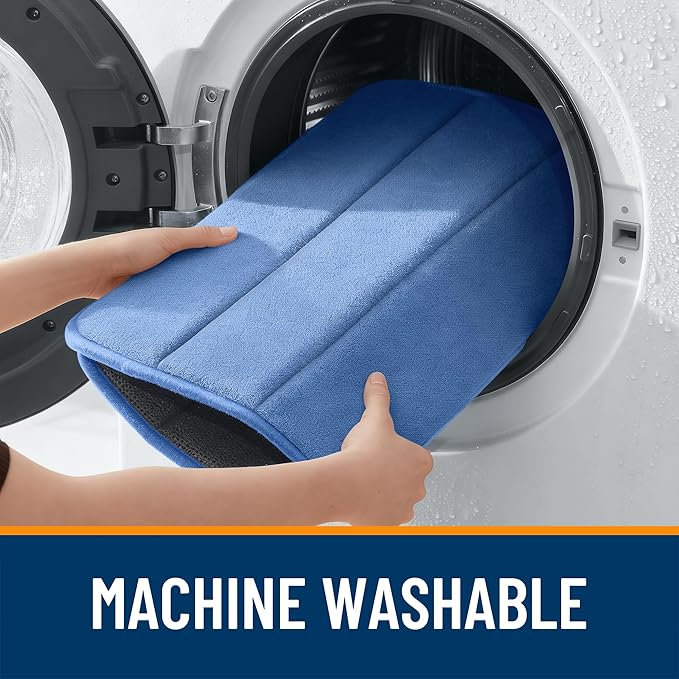 OLANLY Memory Foam Toilet Rugs U Shaped 24x20, Super Soft Absorbent Contour Bath Rugs, Quick Dry, Machine Washable Toilet Mat, Bathmat Carpet, Bathroom Home Decor Accessories, Cornflower Blue