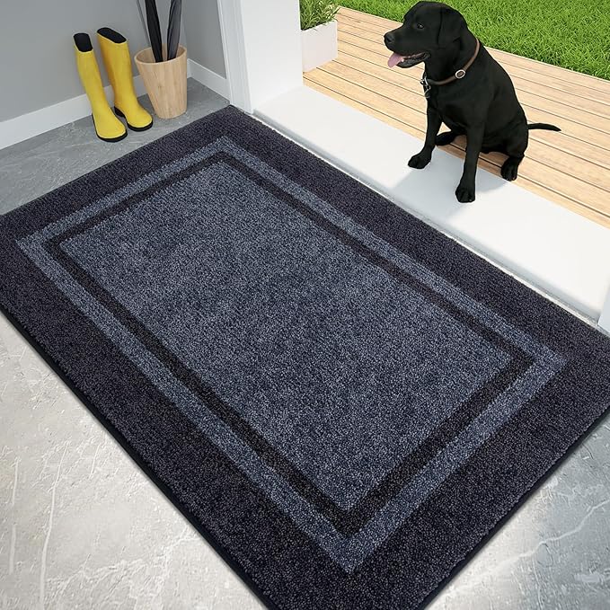 PURRUGS Dirt Trapping Door Mat 32" x 48", Non-Slip Machine Washable Entryway Rug, Entrance Mat, Indoor Front Door Mat, Super Absorbent Entry Rug for Muddy Shoes & Paws, Bluish Grey & Charcoal