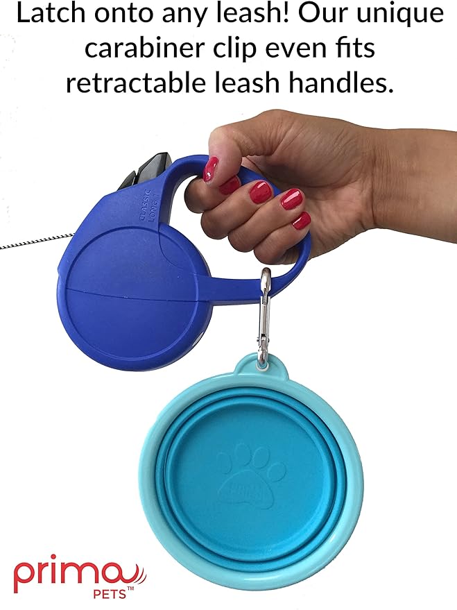 Prima Pet Collapsible Silicone Water Travel Bowl with Clip for Dog and Cat, Portable and Durable Pop-up Feeder for Convenient On-The-go Feeding - Size: Small (1.5 Cups) Grey