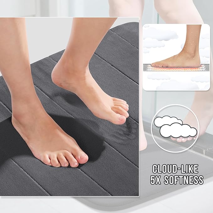 Yimobra Bathroom Runner 60"x24", Non Slip Memory Foam Bath Mat, Super Soft Water Absorbent Hallway Carpet, Machine Washable Rug for Vanity Tub Shower, Dark Gray