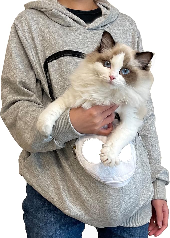 BOMBAXCEIBA Pet Pouch Hoodie Small Pet Carrier,Dog Cat Pouch Hoodie Sweatshirt Kangaroo Pocket Holder, With Ears Women's Fit