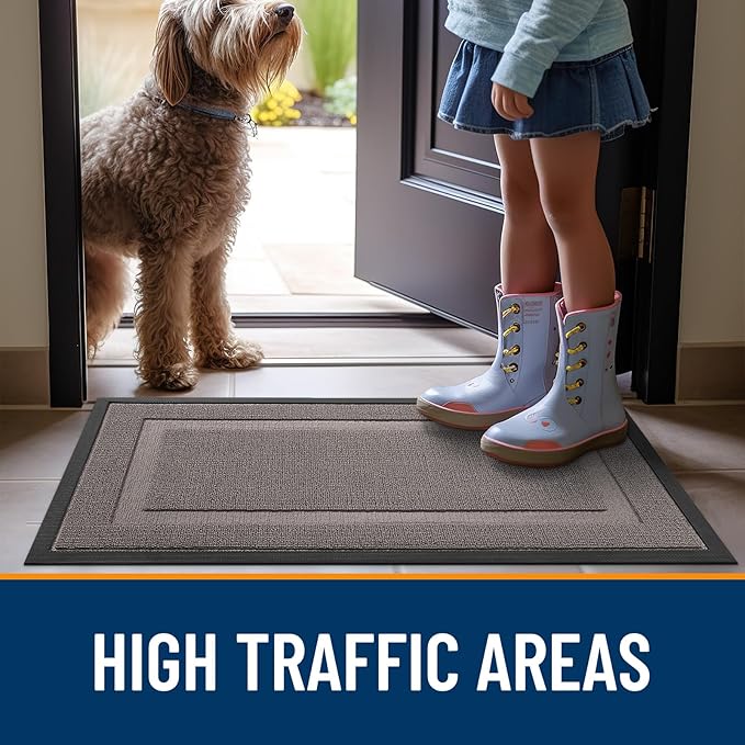 OLANLY Front Door Mat Indoor Outdoor Entrance, Waterproof All-Season, All-Weather Doormat, Sturdy Natural Rubber, Low Profile, Easy Clean Patio Porch Entryway Mat, 47x17, Taupe