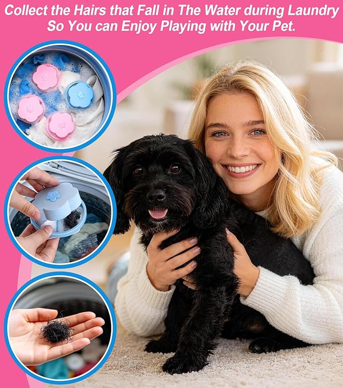 Pet Hair Remover for Laundry, 4 Pack Floating Lint Catcher for Washing Machine, Upgraded Ultra-Fine Mesh Pet Hair Catcher for Pulsator Washer, Reusable Laundry Lint Trap for Dog Cat Fur