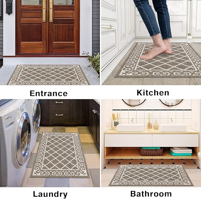 HEBE Indoor Door Mat 24''x36'' Non Slip Front Door Welcome Mats Washable Shoe Mats Dirt Trapper for Entryway Low Profile Kitchen Carpet for Entrance Hallways Entrance Mat for Dogs
