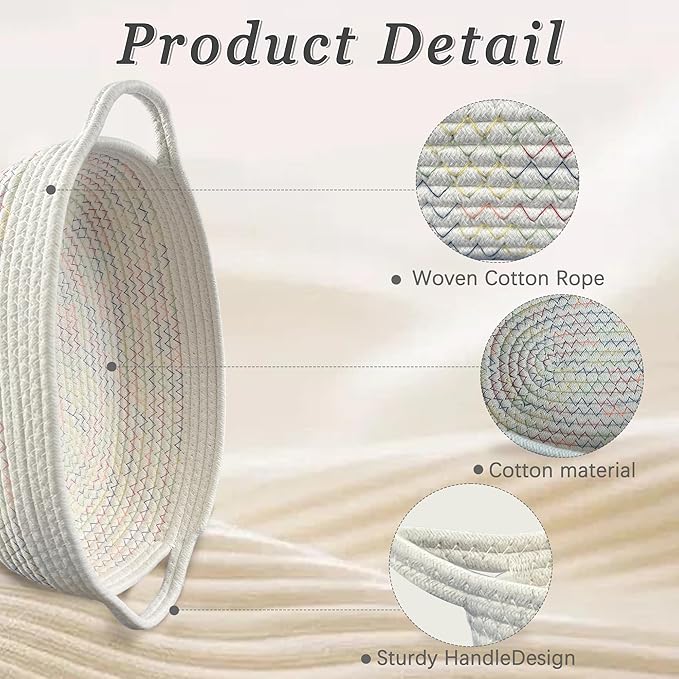 5-Piece Woven Rope Storage Basket Set - Sturdy Cotton Organizer Bins for Shelves, Pantry, Bathroom, Nursery & Bedroom Decor (MUTIL)