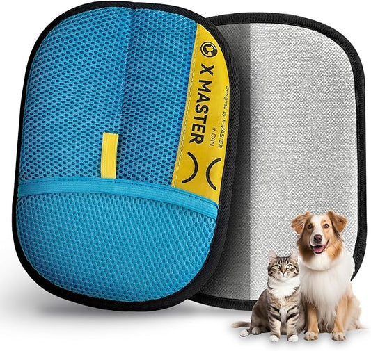2 Pack Pet Hair Removal Gloves for Cats & Dogs – Premium Mesh & Brush Fabric, Static + Physical Grooming Glove, Washable Reusable Fur Remover for Clothing, Couch, Carpet, Car (Blue)