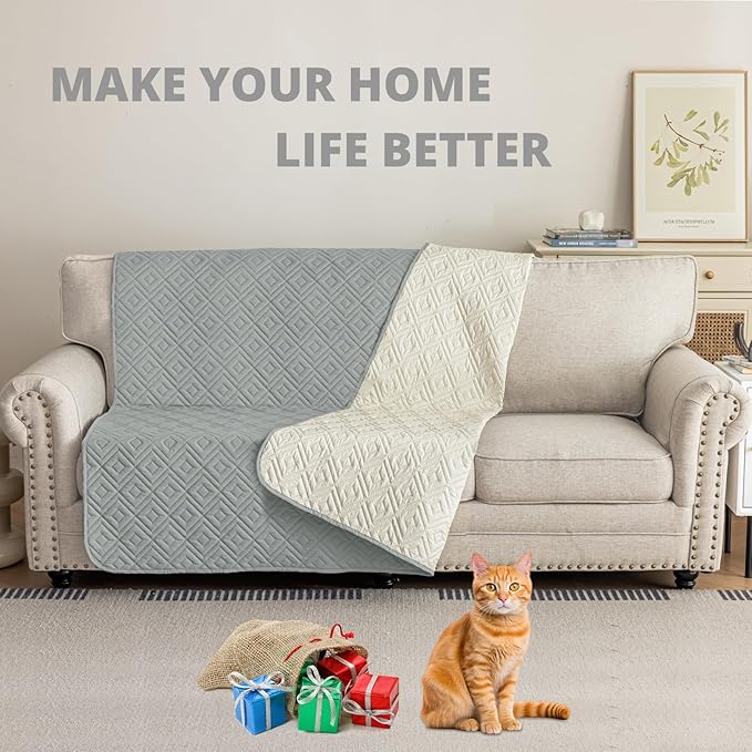 2026 Waterproof Bed Sofa Blanket (68"x82") Comfy Couch Sofa Mat for Dog Pets with Anti-Slip Back, Universal Incontinence Lightweight Liner Pad for Furniture Car Picnic etc Durable Washable, Light Grey