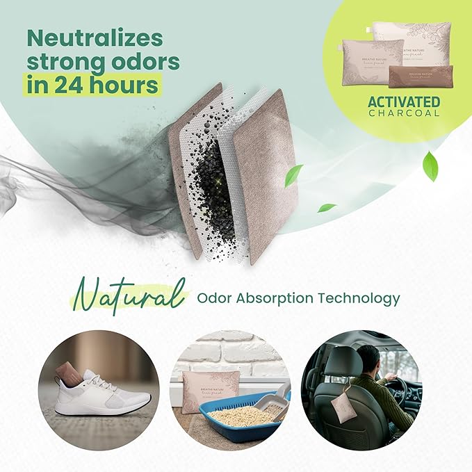 Roonin Activated Charcoal Odor Absorber For Home - Shoe Deodorizer Insert - Closet Freshener Odor Eliminator - Shoe Odor Elimination - Air Purifier For Car (5-pack)