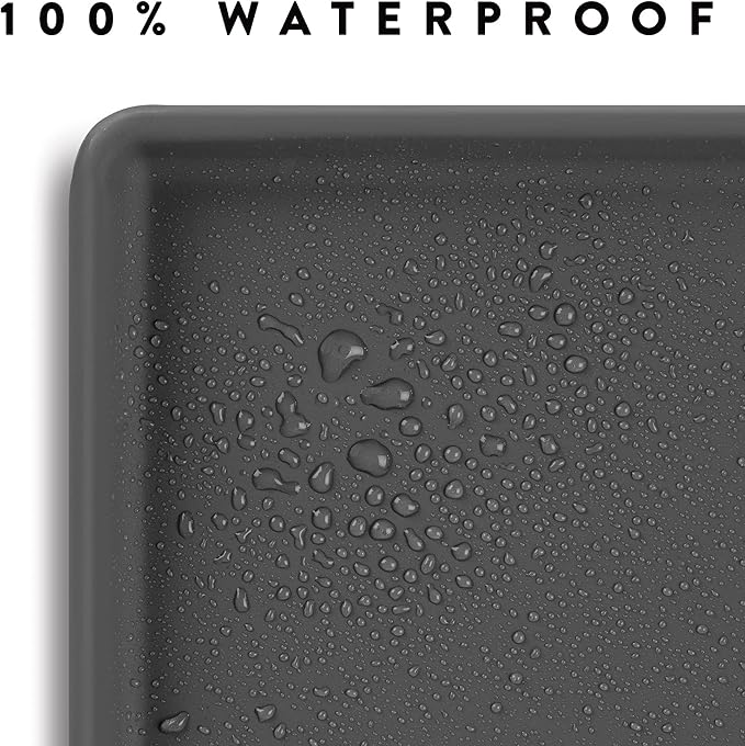 CatGuru Cat Food Mat, Small & Large Feeding Mats, 100% Waterproof Silicone Pet Placemat, Non-Slip Cat Food and Water Bowl or Water Fountain (Large, Carbon)
