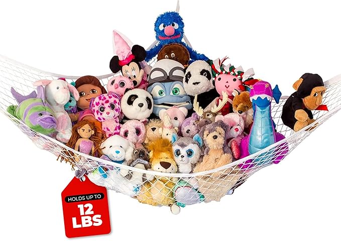Lilly's Love Stuffed Animal Hammock | Corner Hanging Organizer, Toy Storage, Stuffed Animal Storage Net | Made From Quality Fishing Net, Holds 12lbs | 67"x47"x47" (White)