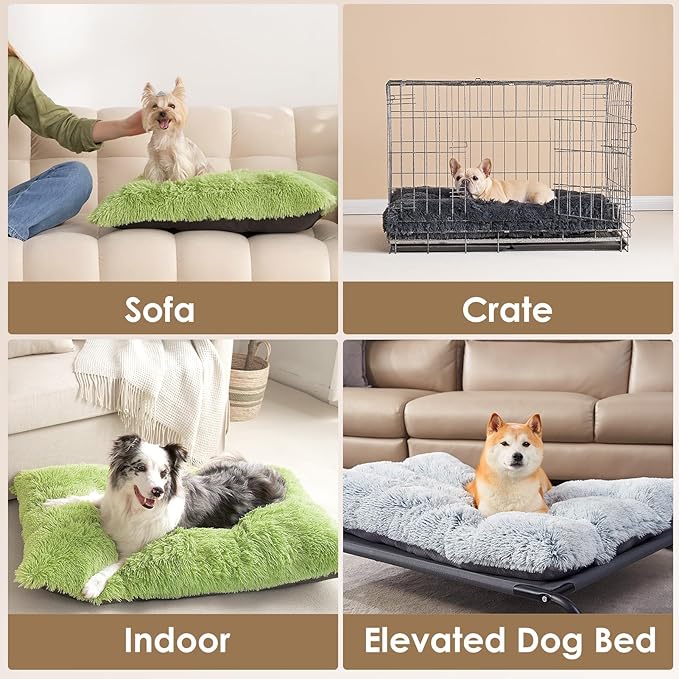 EHEYCIGA Fluffy XXL Dog Crate Pad, Plush Faux Fur Crate Bed for Extra Large Dogs, Calming Anti Anxiety XXL Dog Bed, Washable Warm Mat with Non-Slip Bottom, Green