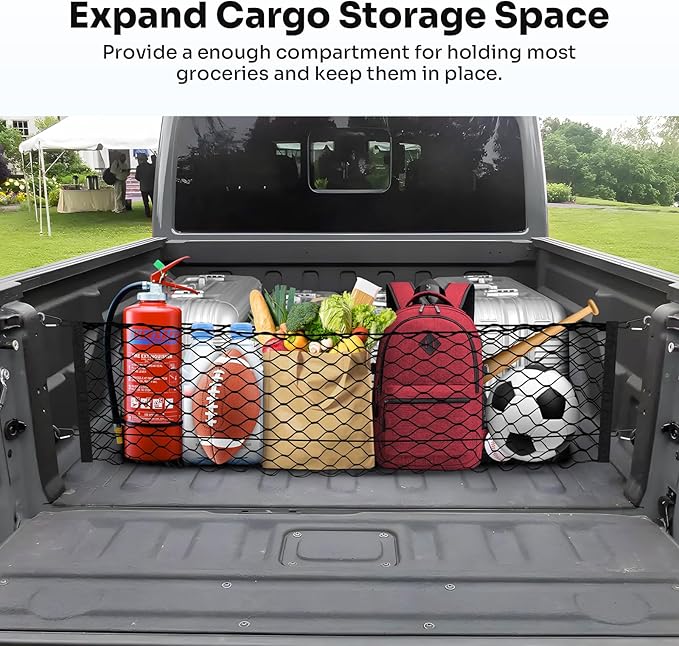 Trunk Cargo Net for 2020-2026 Jeep Gladiator Accessories Envelope Style Mesh Trunk Net Organizer and Storage Stretchable Adjustable Elastic Nylon Rear Cargo Netting with Hooks